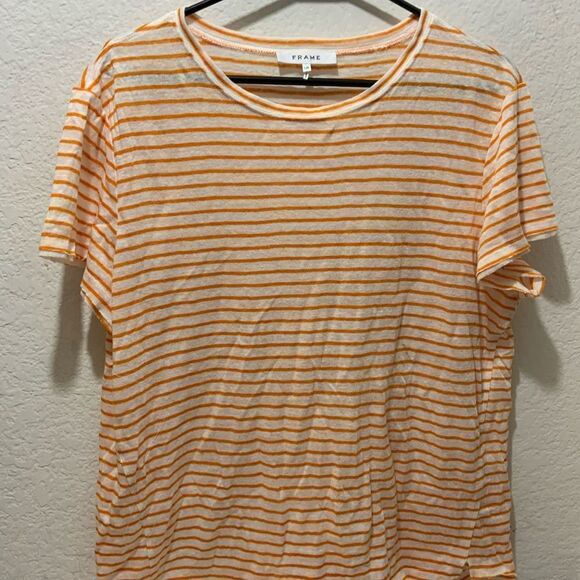 FRAME Orange Striped Crop Top 100% Organic Linen sz Large - Picture 2 of 7